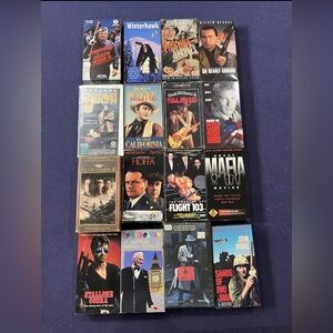 Lot Of 12 Movies VHS Cassette Tapes.  Pearl Harbor, Cobra, Hoffa, Mafia Movies,
